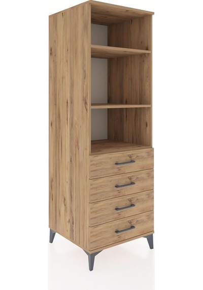 Kronos Dolap 3 Raflı 4 Çekmeceli 60x59x182 Çam-çam Çam