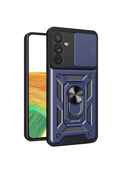 Noktaks - Galaxy Uyumlu A34 Uyumlu - Kılıf Magnetik Standlı Kamera Korumalı Sürgülü Vega Kapak - Mavi - T31999 Mavi