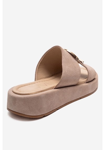 Luvishoes Blaze Bej Süet Hakiki Deri Kadın Terlik Bej