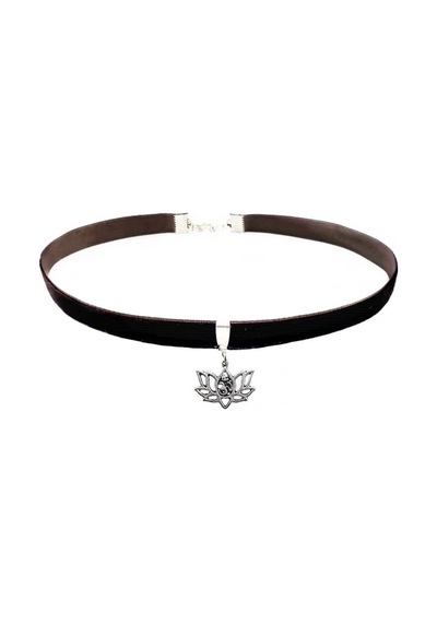 Kahverengi Kadife Lotus Çiçeği Choker Kolye Renkli