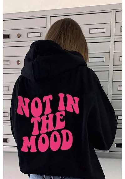 Havamda Değilim Baskılı Oversize Sweatshirt Siyah