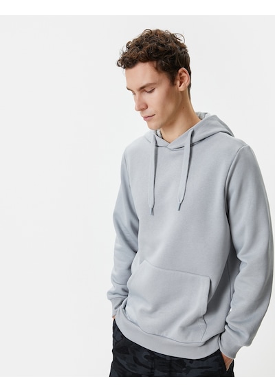Koton Kapşonlu Sweatshirt Kanguru Cep Detaylı Uzun Kollu Gri 4wam70239mk Gri