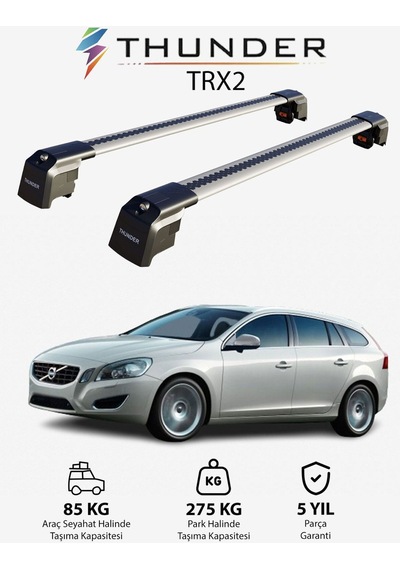 Volvo V60 2011-2018 Trx2 Thunder Carrier Kilitli Ara Atkı Taşıyıcı Tavan Barı Siyah