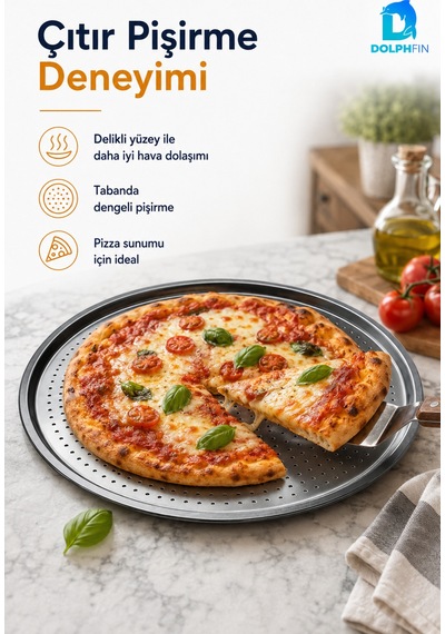 Delikli Pizza Tepsisi 28 Cm Yuvarlak Metal Pizza Pişirme Tepsisi Metalik