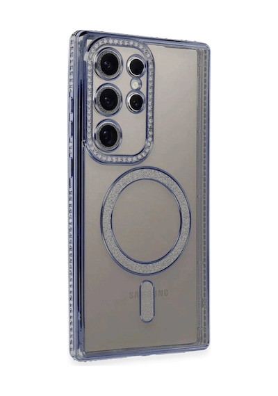Samsung Galaxy Uyumlu S24 Ultra Kılıf Joke Simli Magneticsafe Kılıf - Mavi İtdark1328