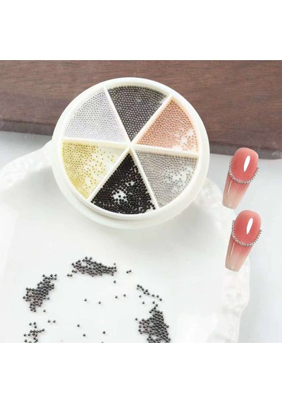 6 Renk Tırnak Süsleme Parlak Metal Havyar Taşları Nail Art Boncukları Wn-522