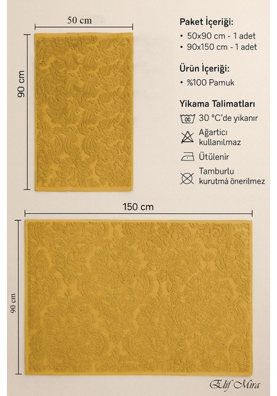 Banyo & Yüz Havlusu Seti %100 Pamuk 90x150 + 50x90 Cm Amorivy Hardal