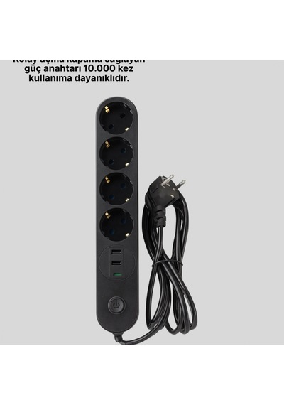 4 Lü Akım Korumalı Çoklu Priz 2 Usb, Type-c, 2500w Ve 2 Metre Kablo Diğer