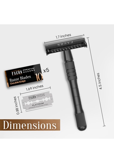 Tr 50 Blades + Klasik Uzun Saplı Çift Kenarlı Güvenlik Jilet - Pürüzsüz Islak Deneyim İçin Platin Japon Paslanma