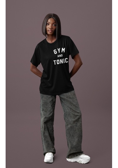Gym And Tonic Sırt Baskılı Unisex Oversize Boydbuilding Fitness G Siyah
