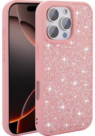 Zore Apple Uyumlu iPhone 16 Pro Max Kılıf Parlak Taşlı Tasarım Pırlanta Kapak - Pembe Pembe