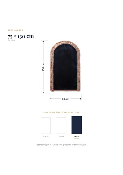 Merplush Mihraplı Peluş Seccade 75x130 Cm Süet Taban Yıkanabilir Yumuşak Namaz Halısı Siyah - Taba