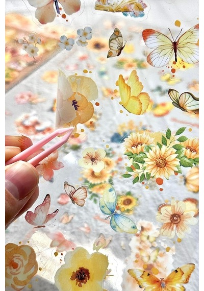 Kolbi Craft 4 Sayfa 70 Adet Şeffaf Sarı Kelebek Çiçek Sticker Bullet Journal Scrapbook Laptop Ajanda Planlayıcı 3 Adet Çok Renkli