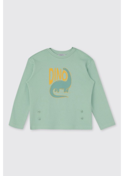 Panço Erkek Çocuk Dinazor Desenli Pijama Takımı Turkuaz