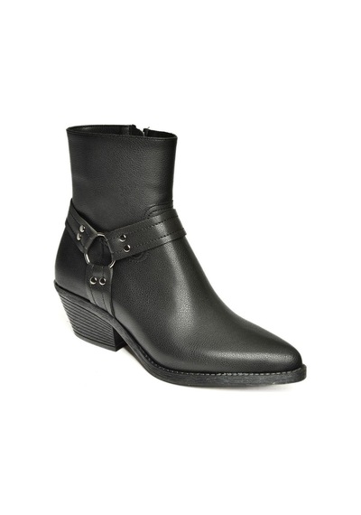 Fox Shoes T404400609 Siyah Kalın Topuklu Kadın Bot Siyah-Suni Deri Siyah