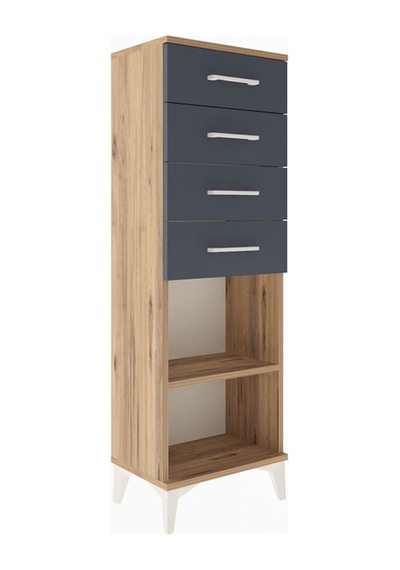 Arges Dolap Tek Raflı 4 Çekmeceli 44x30x134 Çam-antrasit Atlas Çam