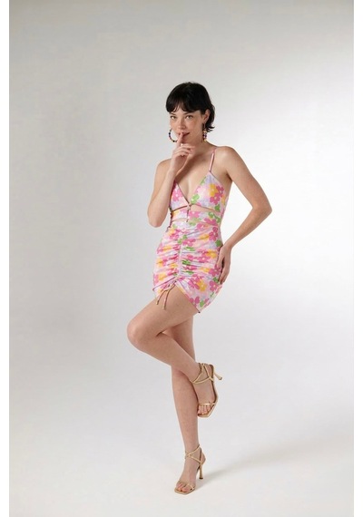 Holly Lolly Boyun Bağlamalı Crop Bel Bağlamalı Verano Elbise Pembe