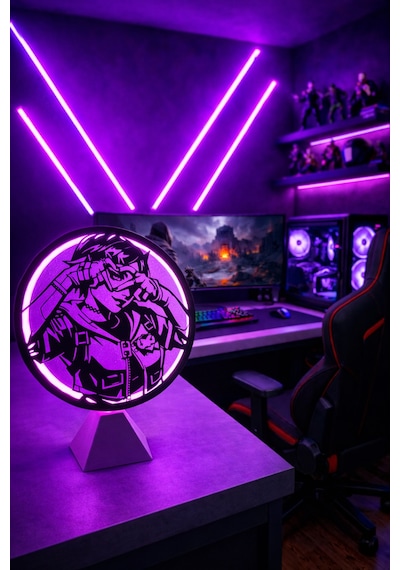 Valorant Clove Halka Led Işıklı Masa Gece Lambası Gamer Oyun Odası Dekor Hediye Adaptör Dahil Mor
