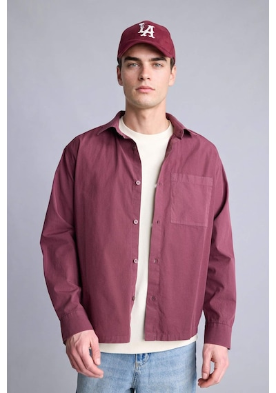 Defacto Boxy Fıt Baskılı Poplin Gömlek H2292ax26spbr494 Bordo-br494