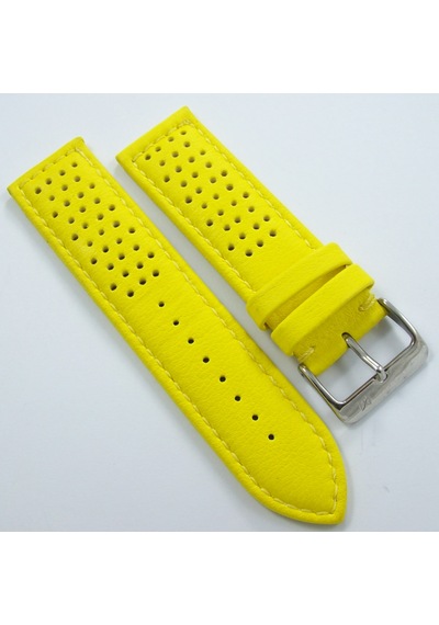 Bizon Sarı Deri Saat Kordonu 22mm Delikli Spor Saat Kayışı Dikişl