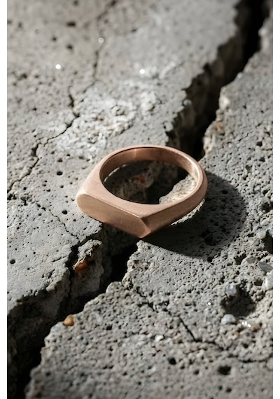 Yatay Altıgen Minimal Gümüş Erkek Şövalye Yüzüğü 20 - Rose Rengi Gümüş