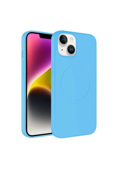 Apple Uyumlu iPhone 13 Kılıf M-safe Wireless Şarj Özellikli Pastel Renk Silikon Zore Plas Kapak Mavi Açık