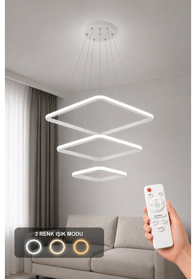 AvizeGO Melo 3'lü Led Sarkıt Avize 3 Renk Kumandalı Beyaz