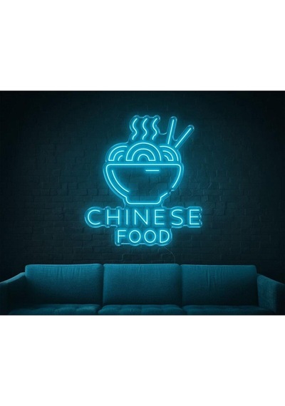 Chınese Food Yazılı Ve Şekilli Neon Tabela Turkuaz