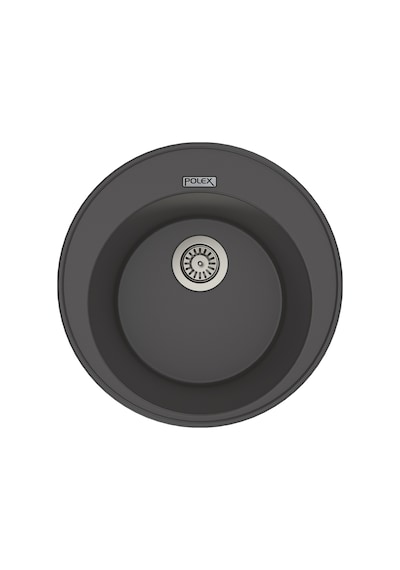 Polex Cristalüx Granit Evye P-06 Antrasit Tezgah Altı Ve Tezgah Üstü Oval Mutfak Evyesi 51.5x51.5 CM