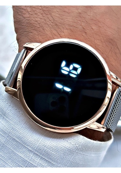 Led Dijital Hasır Mıknatıslı Kordon Erkek Kol Saati Gümüş-rose - 654741913 Gümüş