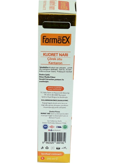 Yeşil Naturel Farmaex Kudret Narı Çörek Otu & Kantaron Bitkisel Alkolsüz Ekstrakt 250 ML