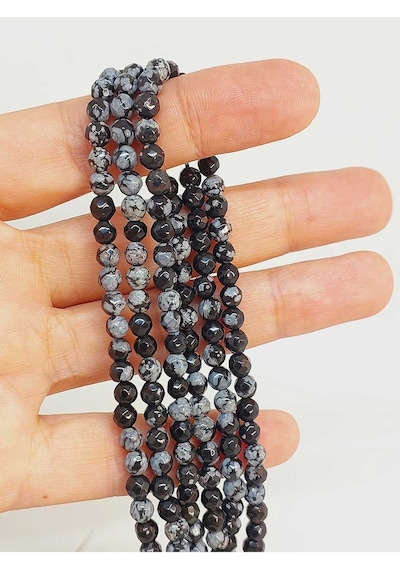 Bileklik Boy Kar Tanesi Obsidyen Taşı Yarım Dizi Faset Kesim 4-4.5mm Aralığı 18cm Uzunluğundadır Çok Renkli