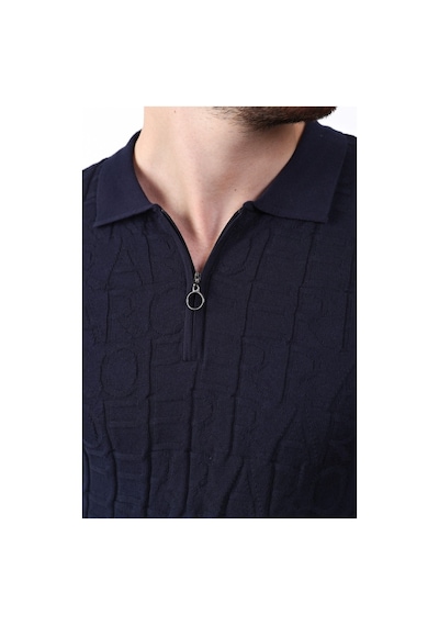 Ferraro Lacivert Polo Yaka Fermuarlı Erkek Pamuk Triko T-Shirt-Lacivert (490417803) Lacivert