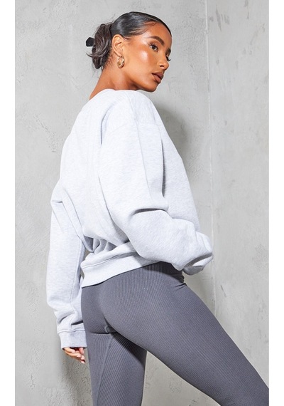 Düz Basic Sweatshirt - Gri Uzun Kol Oversize Bisiklet Yaka Gri