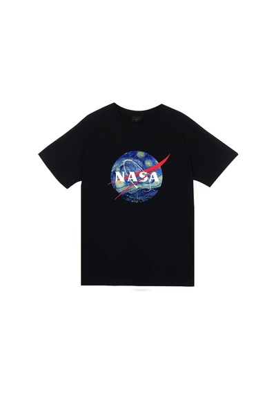 Stoned&Fame Unisex Siyah Nasa Baskılı Kısa Kol T-shirt SIYAH