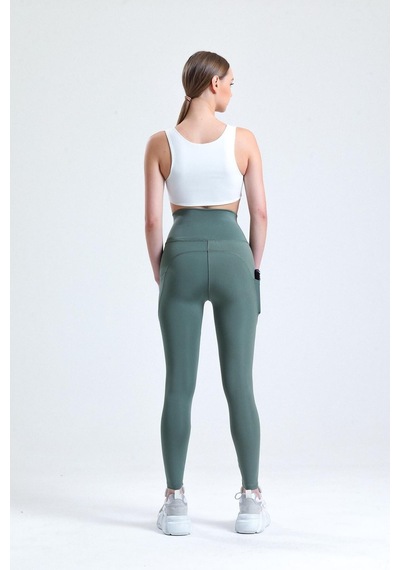 Thıff Gymwear Yeşil Yüksek Bel Push-up Çift Cepli Bilek Hizasında Spor Tayt