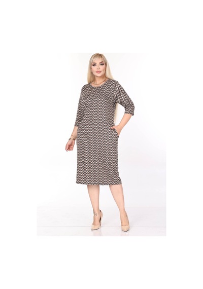 Çift Cepli Desenli Esnek Kışlık Büyük Beden Midi Elbise 44d-2709 Desenli
