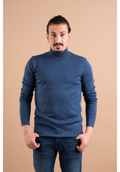 Brng Yarım Balıkçı Slimfit Likralı Erkek Kazak Indigo