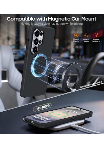 Mag-forge Samsung Galaxy S26 Ultra İçin Kılıf 360 Dönebilen Standlı Magsafe İle Uyumlu S26 Ultra Koruyucu Güçlü Manyetikli Pc+tpu Darbelere Dayanıklı Samsung S26 Ultra Kılıf Siyah