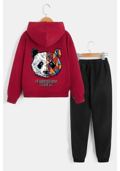 Uyguntarz Çocuk Panda Eşofman Takımı Unisex Kırmızı