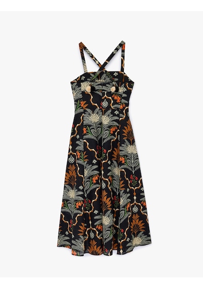 Koton Keten Karışımlı Floral Etnik Desenli İnce Çapraz Askılı Uzun Elbise Siyah Desenli 6sak80102ew Koton Keten Karışımlı Floral Etnik Desenli İnce Çapraz Askılı Uzun Elbise Siyah Desenli 6sak80102ew