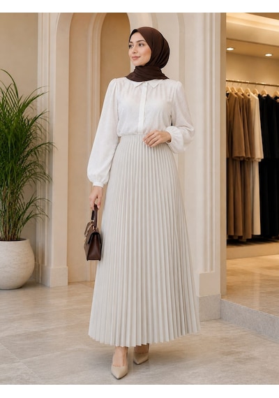 Esra Butik78 Lamine Denye Piliseli Etek 90 Cm Standart Beden 38-44 Uyumlu Gri