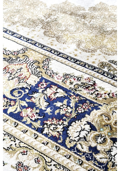 Enti Herat 2804 Mavi Klasik Salon Halısı Çerçeveli Göbekli Parlak Dokuma Lüks Vintage Halı Mavi