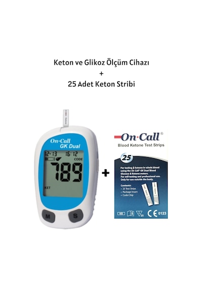 On Call GK Dual Keton ve Şeker Ölçüm Cihazı + 25 Test Keton Ölçüm Stribi