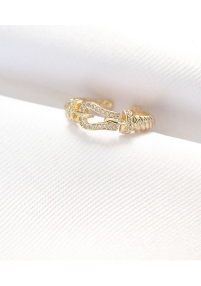 Kemer Tokası Tasarımlı Gold Renk Zirkon Taşlı Ayarlanabilir Yüzük Tj-byk3099 Altın - Çok Renkli