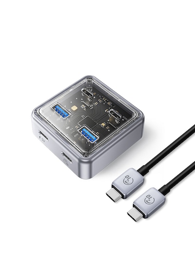 Orico Xhj2u2c-g2 Type-c & Type-a 4 Port 10gbps Hub & Güç Destekli, Çinko Alaşım, Şeffaf Şık Tasarım, Yüksek Hız, Tak Çalıştır Usb Hub Xhj2u2c-g2
