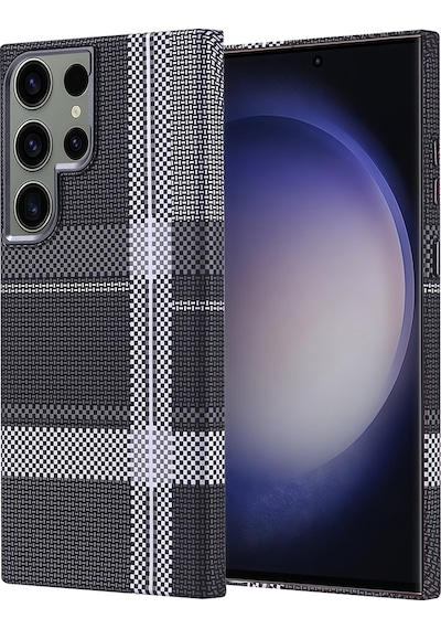 Galaxy S23 Ultra Kılıf M-safe Şarj Özellikli Karbon Fiber Görünümlü Zore Nekst Kapak Gri-Siyah