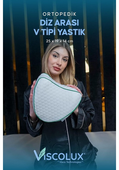 Tr Diz Arası Ortopedik Yastık - V Model Diz Arası Yastık Visco Yastık Mavi 25x25x15, Yeşil Genel