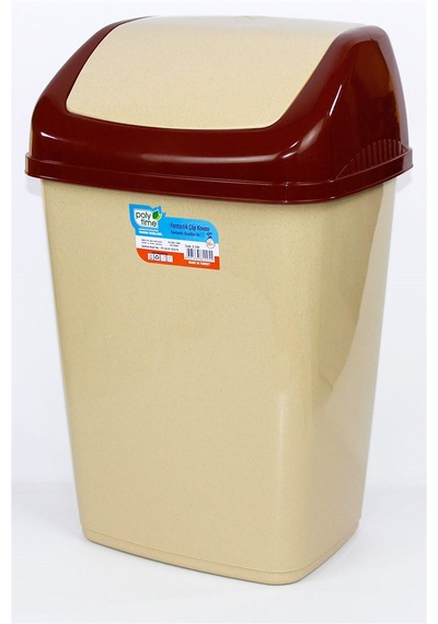 Polytime Sallanır Kapak Ofis Banyo Mutfak Bahçe Çöp Kutusu Kovası / 50 Litre / Krem / 68 x 41 x 33 Cm.