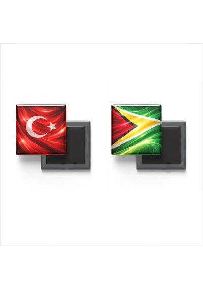 9x9 Cm Buzdolap Magnetleri - Guyana Bayrağı Ve Türk Bayrağı - 2'li Set Magneti